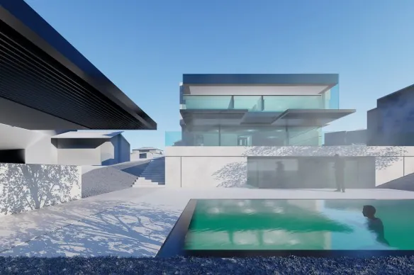 Rendu 3D de la villa et de sa piscine